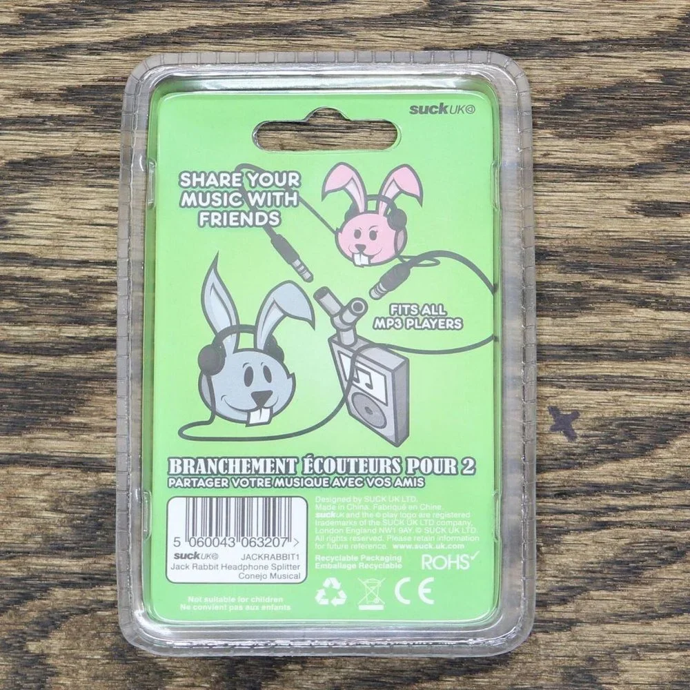 NWT Suck UK Jack Rabbit 3.5mm Headphone Splitter White